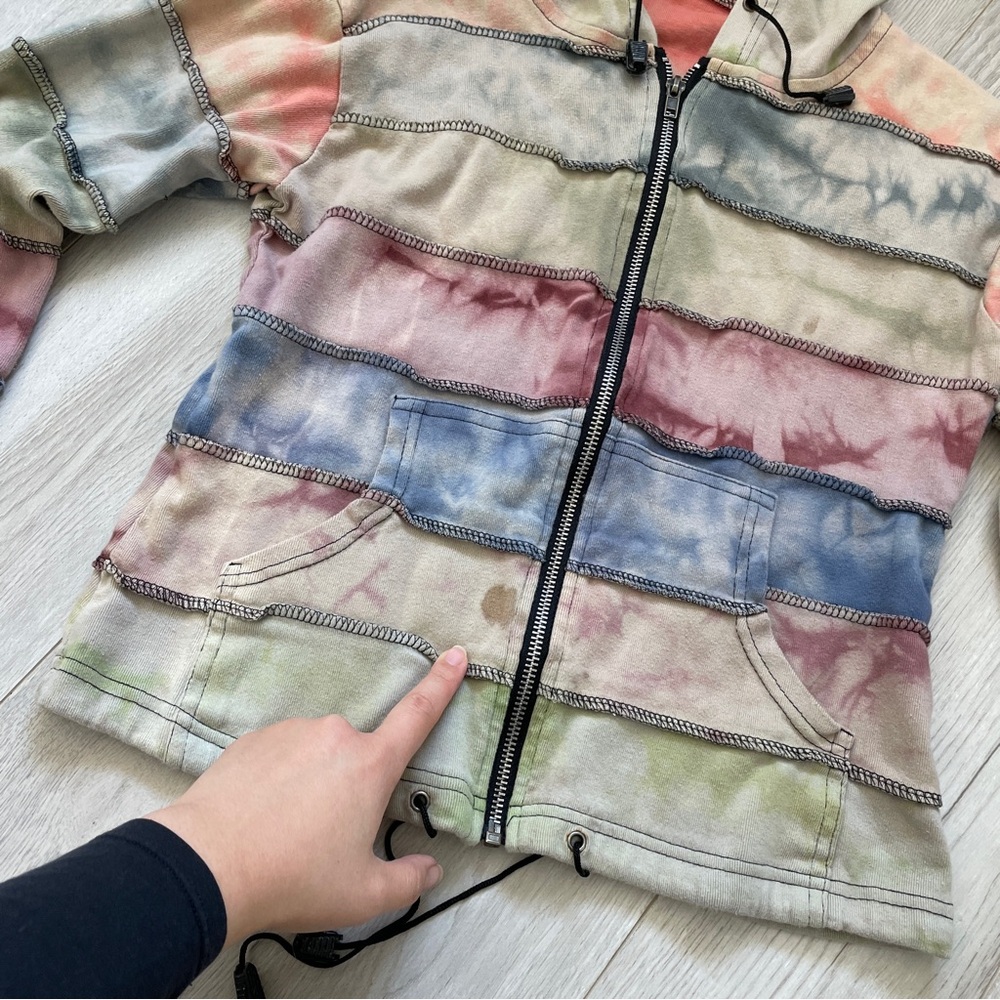 Nepal Patchwork Jacket Cotton Striped Hooded Zip … - image 3